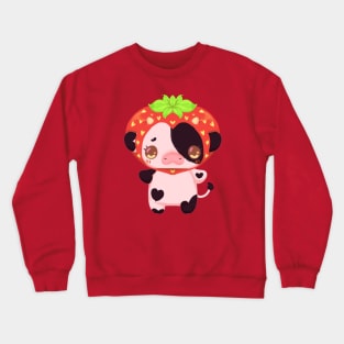 little cow with strawberry hat Crewneck Sweatshirt